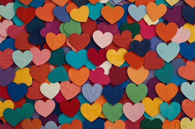 Photo bright and bold heart background with multicolored love hearts