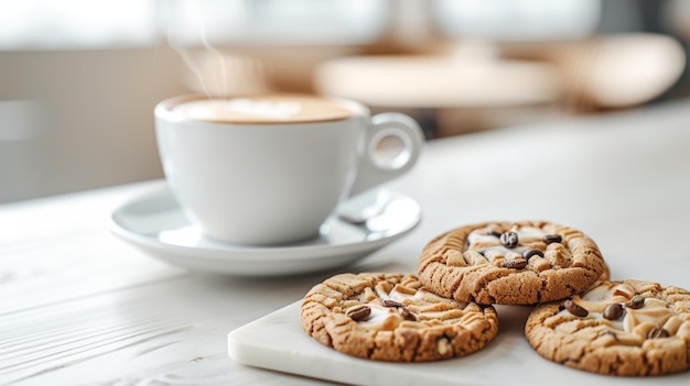 A bright cafe with a detailed coffee menu and freshly baked cookies creating a joyful atmosphere