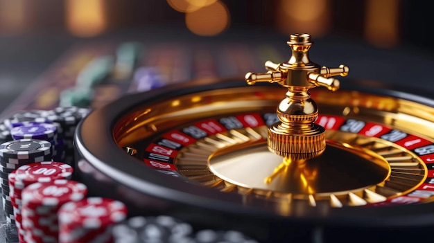 Bright casino chips and roulette for online casino and mobile gambling