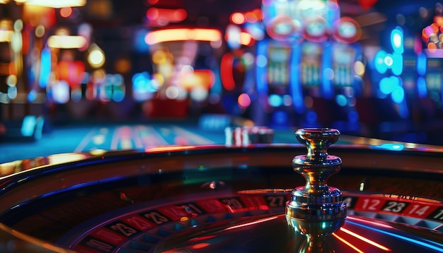 Bright casino roulette wheel in motion dynamic and colorful gambling concept