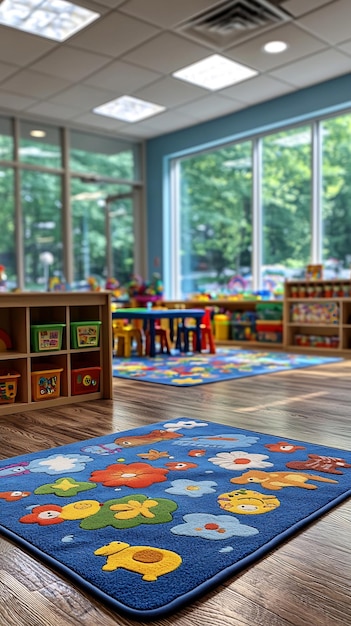 Photo bright cheerful daycare room table full of art craft material educational toy structured learning