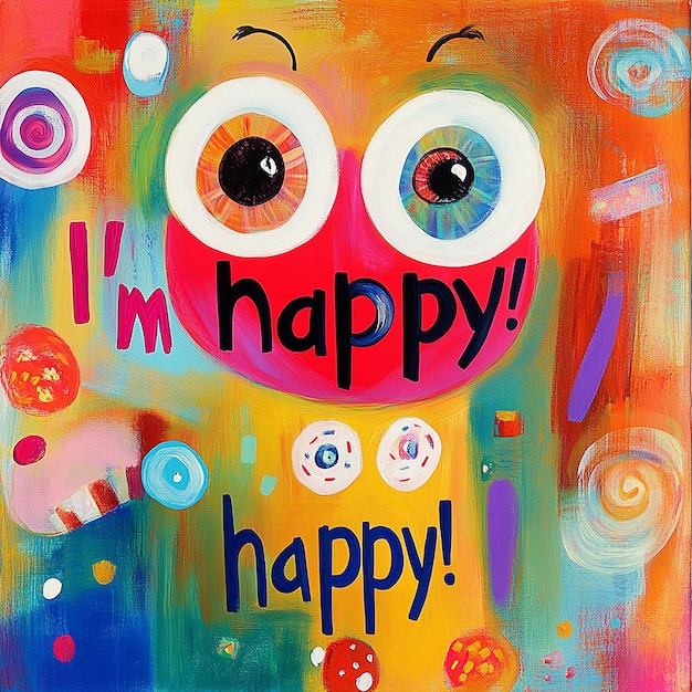 Photo bright and cheerful happy text art