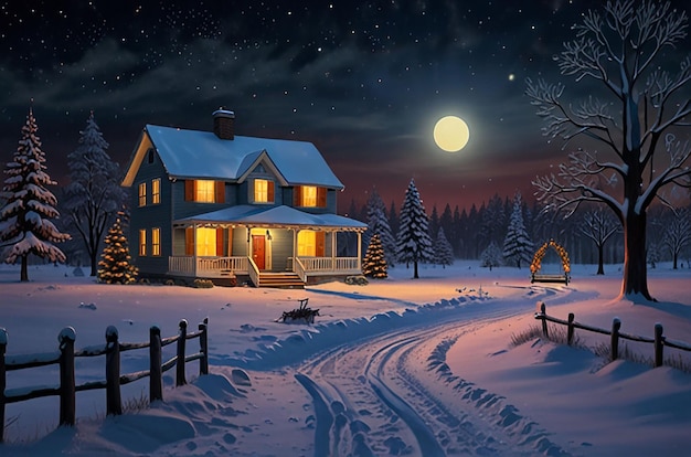 A bright cheerful winter holiday scene