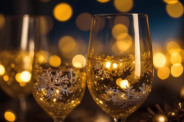 Bright christmas gold bokeh through a glass at night