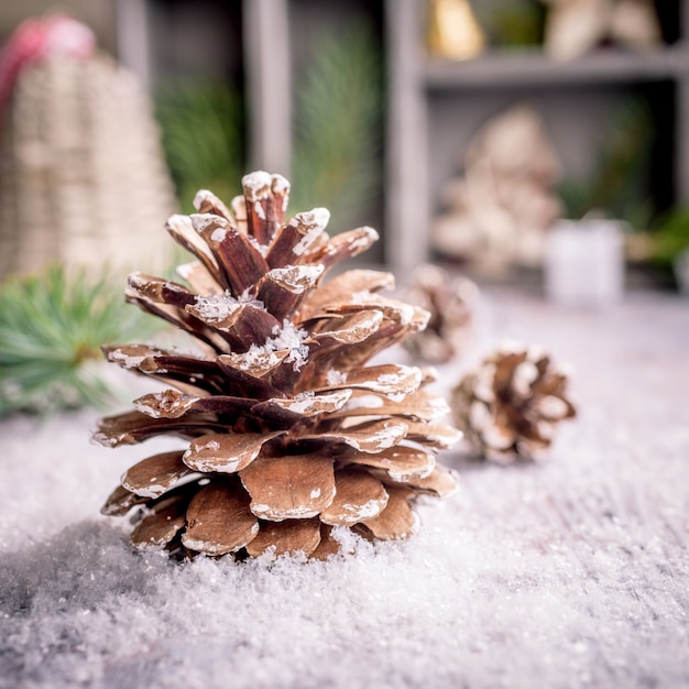 Bright christmas greeting card with pinecone