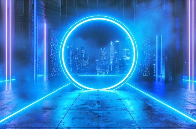 a bright circle with a blue light on it