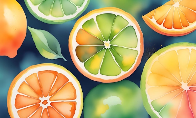 Photo bright citrus tones fresh orange yellow and lime green watercolor splashes