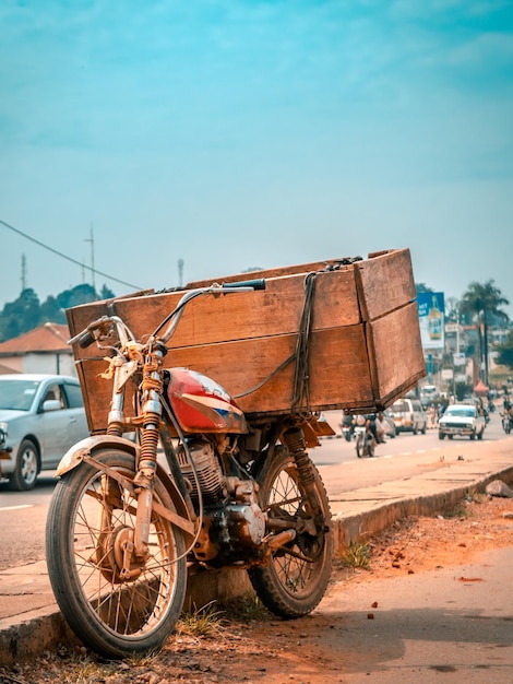 Bright close up of a cargo motorbike in fort portal uganda