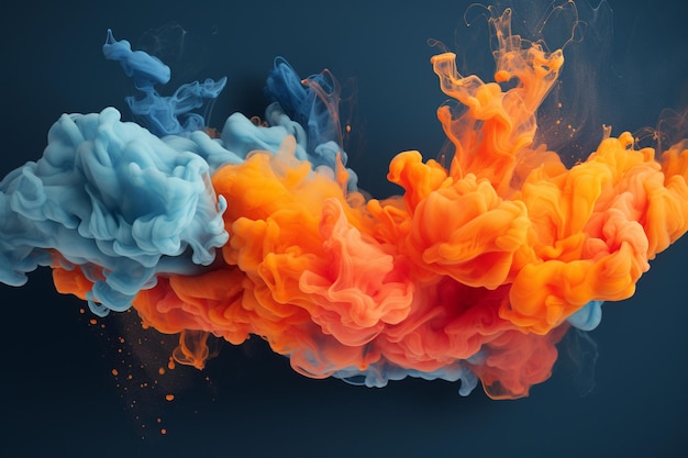 Bright color cloudColor drop of blue and orange paint underwater paint splash abstract background