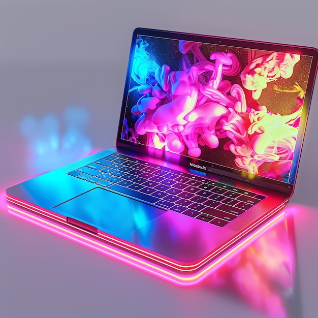 Bright color full color laptop mockup 3D rendering