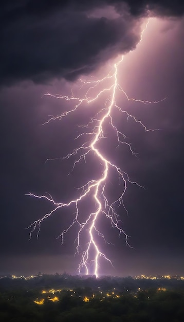 A bright color lightning bolting through a dark sky