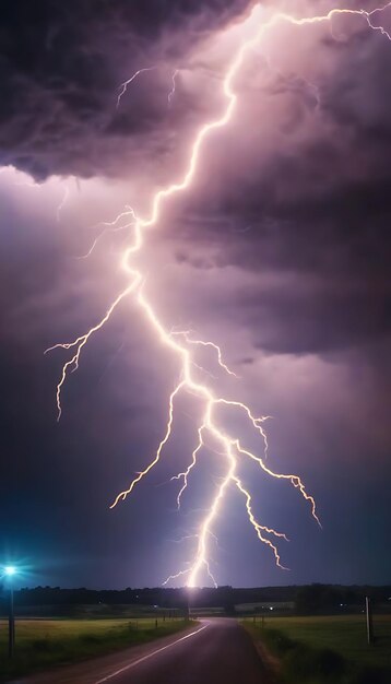 A bright color lightning bolting through a dark sky