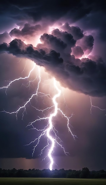 A bright color lightning bolting through a dark sky