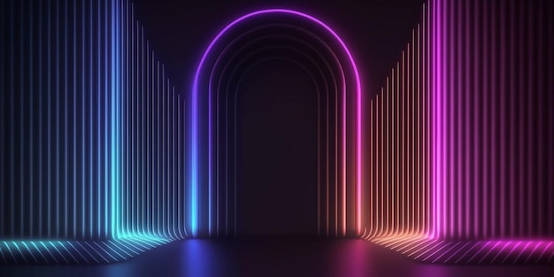 A bright colored light shining through dark room with background generative ai