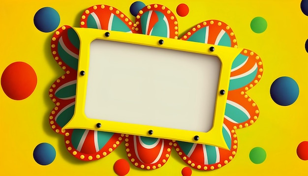 Bright colorful carnival or party frame on yellow background.