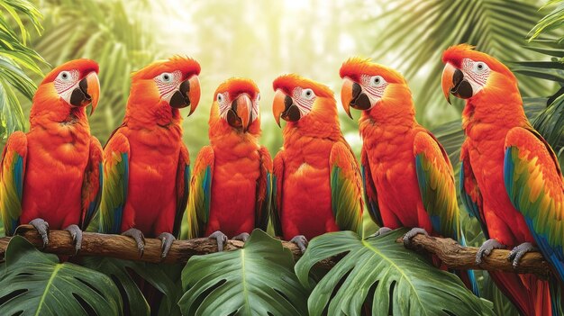 Photo bright and colorful colors for jungle pattern with exotic birds white background chaos 20 ar 169 stylize 250 v 61 job id 7b6a09b478ec4646b842325d0213555f