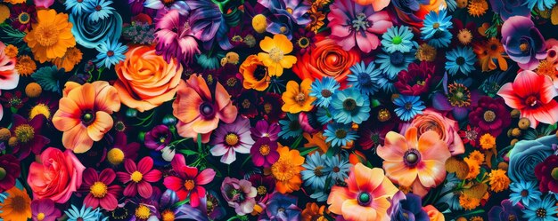 Photo bright and colorful floral composition featuring diverse vibrant flowers in full bloom creating a li