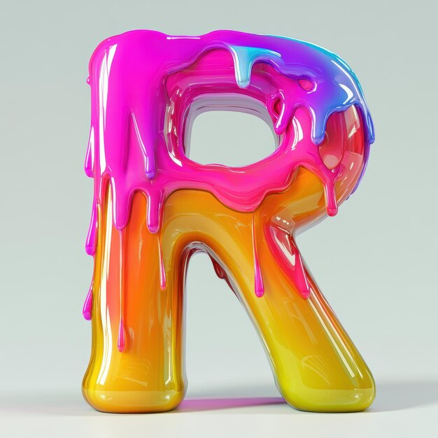 Photo bright colorful liquid letter r with glossy finish and dripping effect