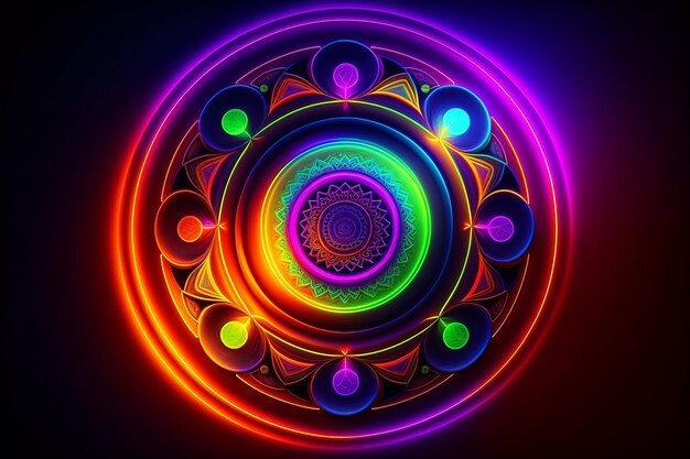 Bright colorful neon mandala AI Generated