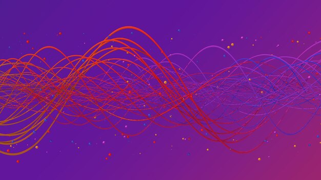 Bright colorful particles and spirals. Abstract illustration, 3d render.