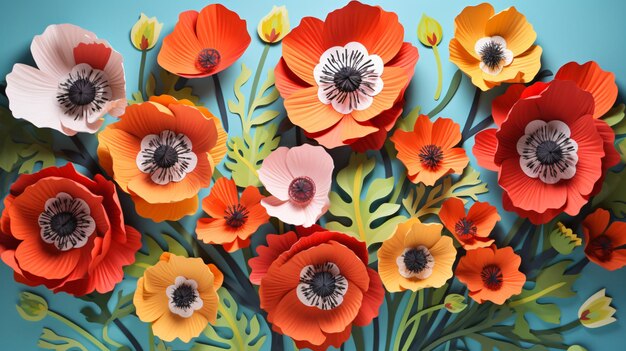 A bright and colorful poppy paper art