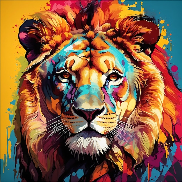 Bright colorful portrait of lion muzzle AI generated