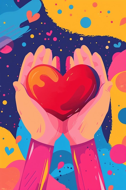 Photo bright and colorful social media template for world organ donation day with a heart in hands illustration