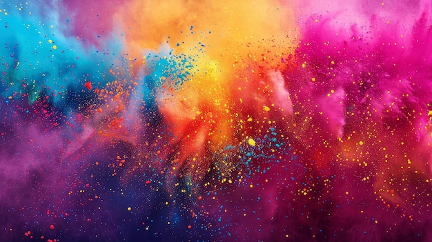 Photo bright colorful splash of multicolored paints powder on a black background holi holiday