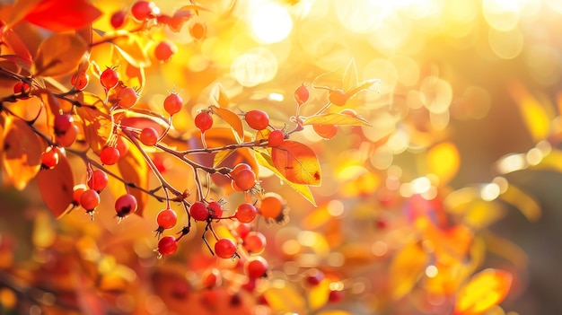 Bright and colorful still life with barberry branches and berries Vitamins and colors of autumn