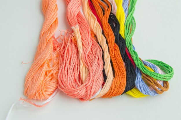 Bright colorful thread for embroidery thread on canvas