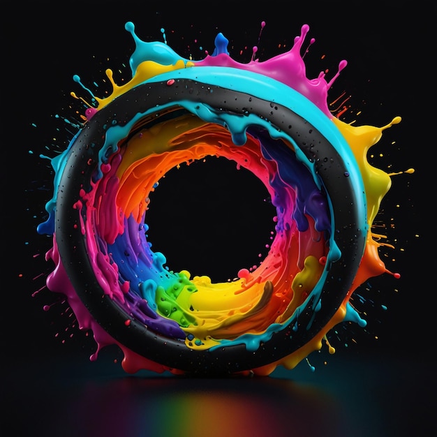 Bright Colors Is Poured Into A Black Background