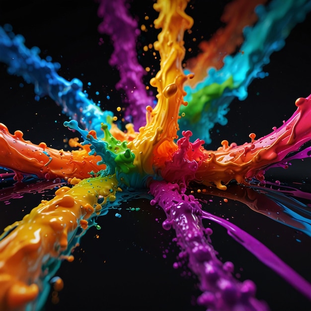 Bright Colors Is Poured Into A Black Background