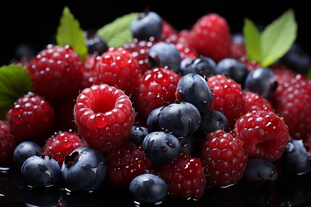 Bright colors of summer a still life of raspberries and blueberries