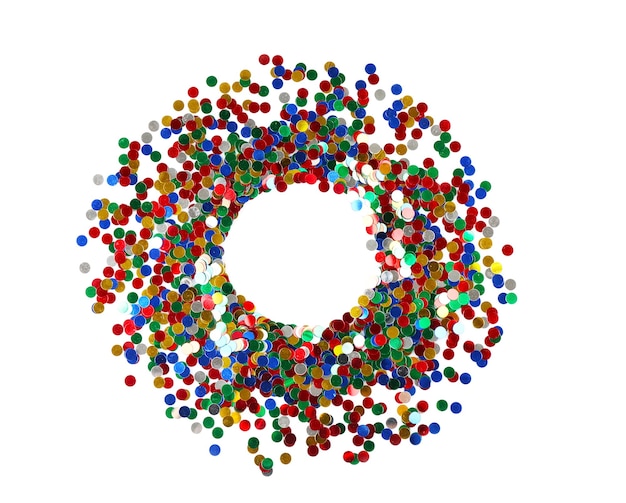 Bright confetti in shape of circle on white surface