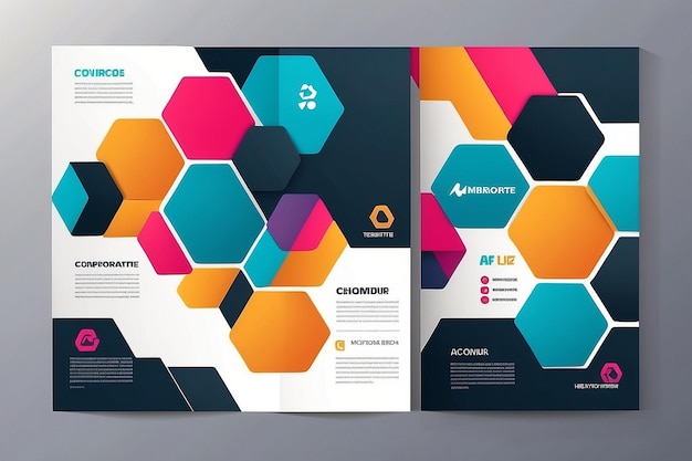 Photo bright corporate cover a4 design vector layout clean geometric hexagons company brochure concept