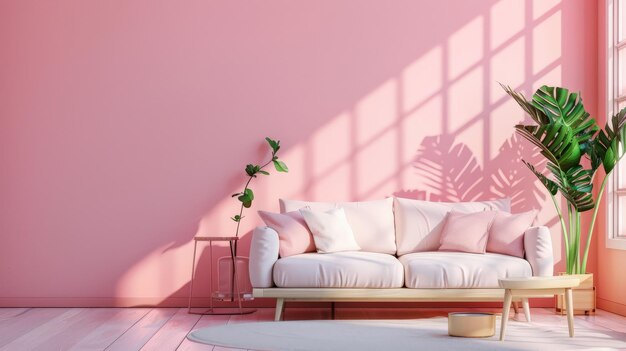 Bright and cozy living room with pink decor and natural light modern interior design ideal for real