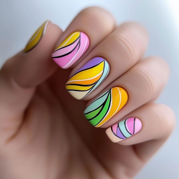 Photo bright creative art manicure with nail design