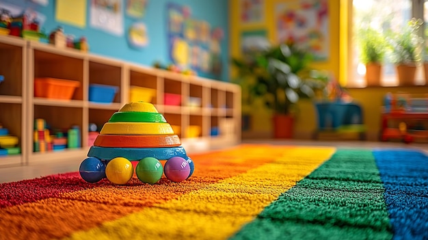 Photo bright daycare room featuring colorful toy educational game crafting area painting coloring activity