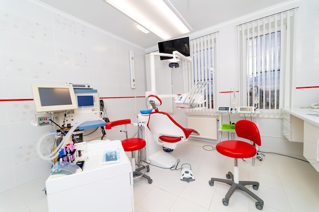 Bright dentistry cabinet with sterile equipment Dental treatment office room