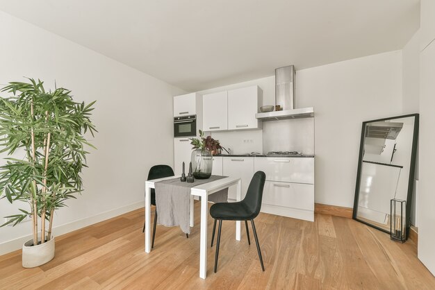 Bright dining room with decorative table and chairs