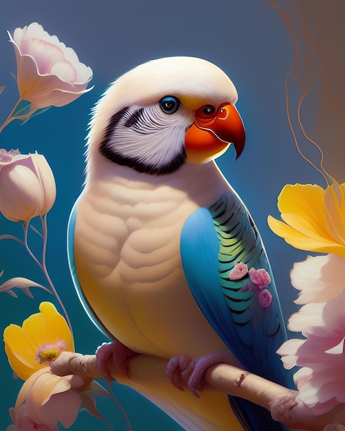 Bright domestic birds. fluffy, bright, colorful parrots. Macaw, budgerigar