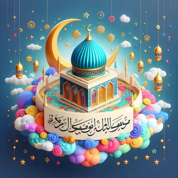 Photo bright eid miladunnabi mubarak 3d greeting card