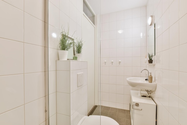 Bright elegant bathroom interior in a luxury house