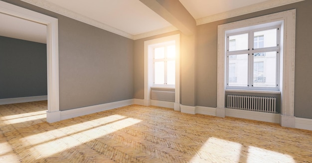 Bright empty room in old apartment as a passage room in berlin