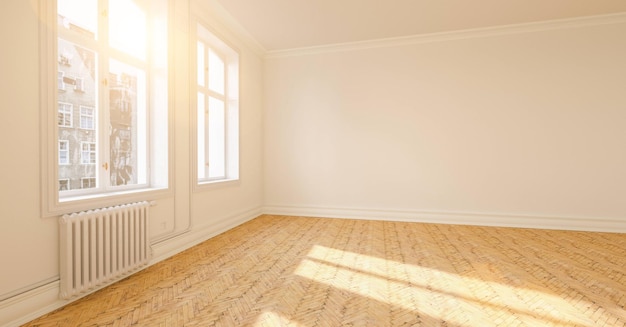 Bright empty room in old apartment as a passage room