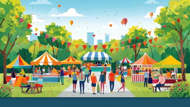 Bright and festive Juneteenth vector image with a street fair featuring booths with historical exhibits food vendors and families enjoying the event Generative AI