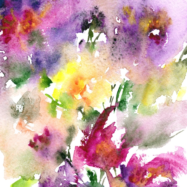 Bright floral background Abstract flowers Watercolor painting Expressionist wall art