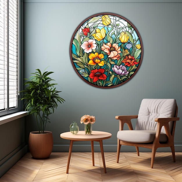 Bright Floral Stained Glass Painting