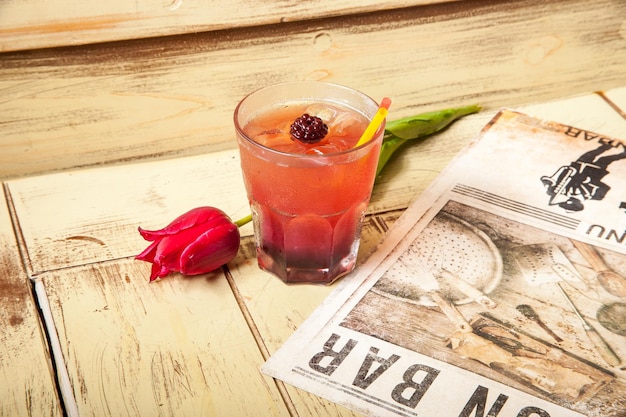 Bright and fresh summer alcoholic cocktails at the bar