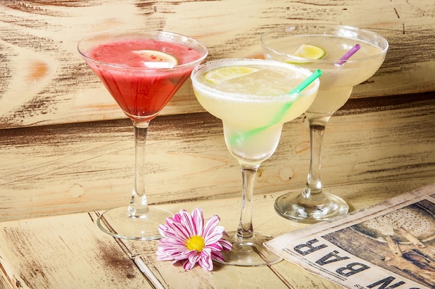 Bright and fresh summer alcoholic cocktails at the bar